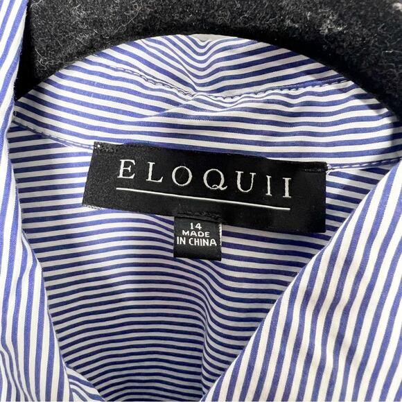 ELOQUII / blue white vertical stripe button down shirt / 14 - Picture 5 of 8
